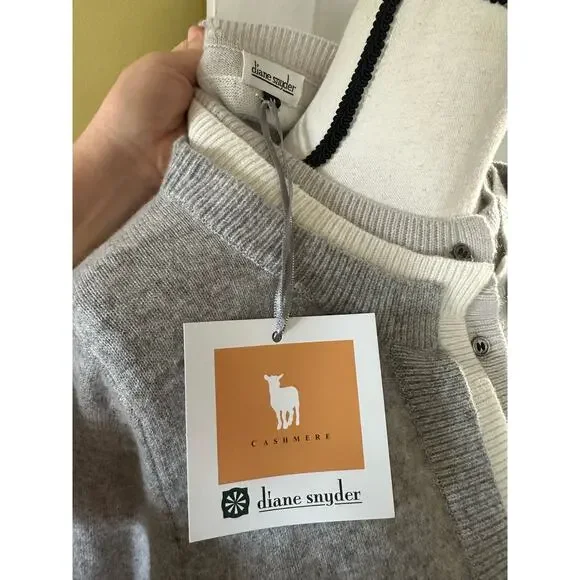 NWT Diane Snyder Cashmere Glenn Triple Band Gray Layered Cardigan size M - Picture 13 of 16